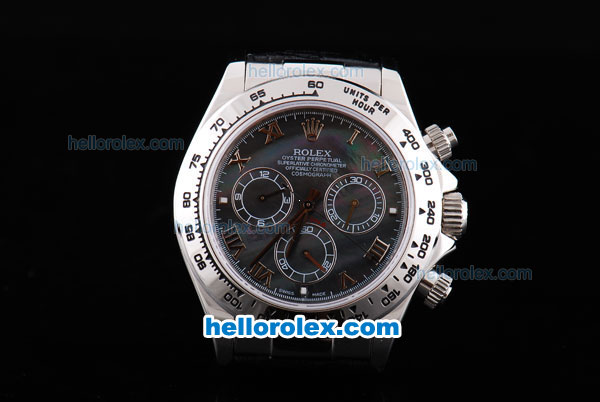 Rolex Daytona Oyster Perpetual Automatic with White Bezel,Black MOP Dial and Roman Marking-Black Leather Strap - Click Image to Close